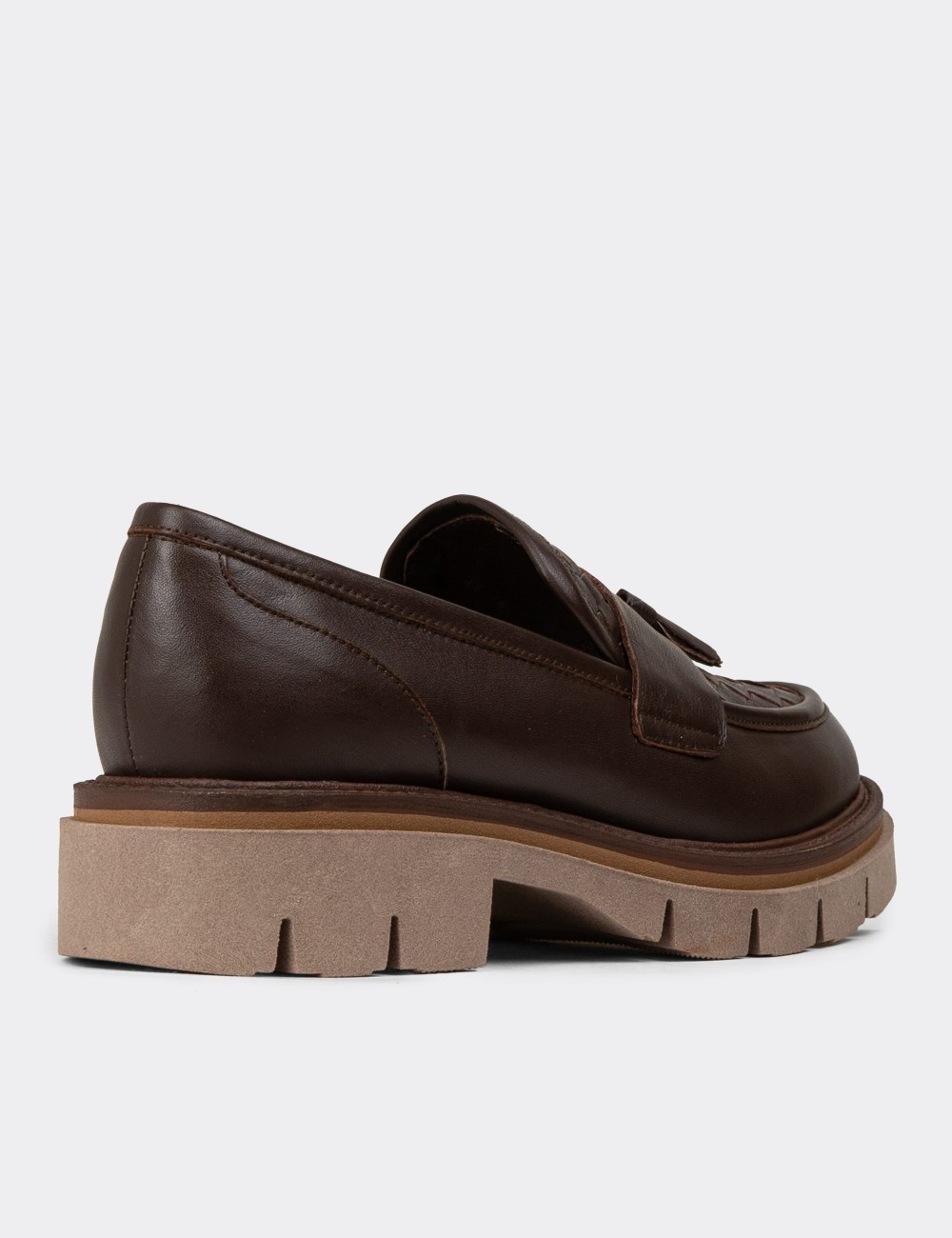 Women's Brown Leather Slip-On Shoes - F2267ZKHVE01