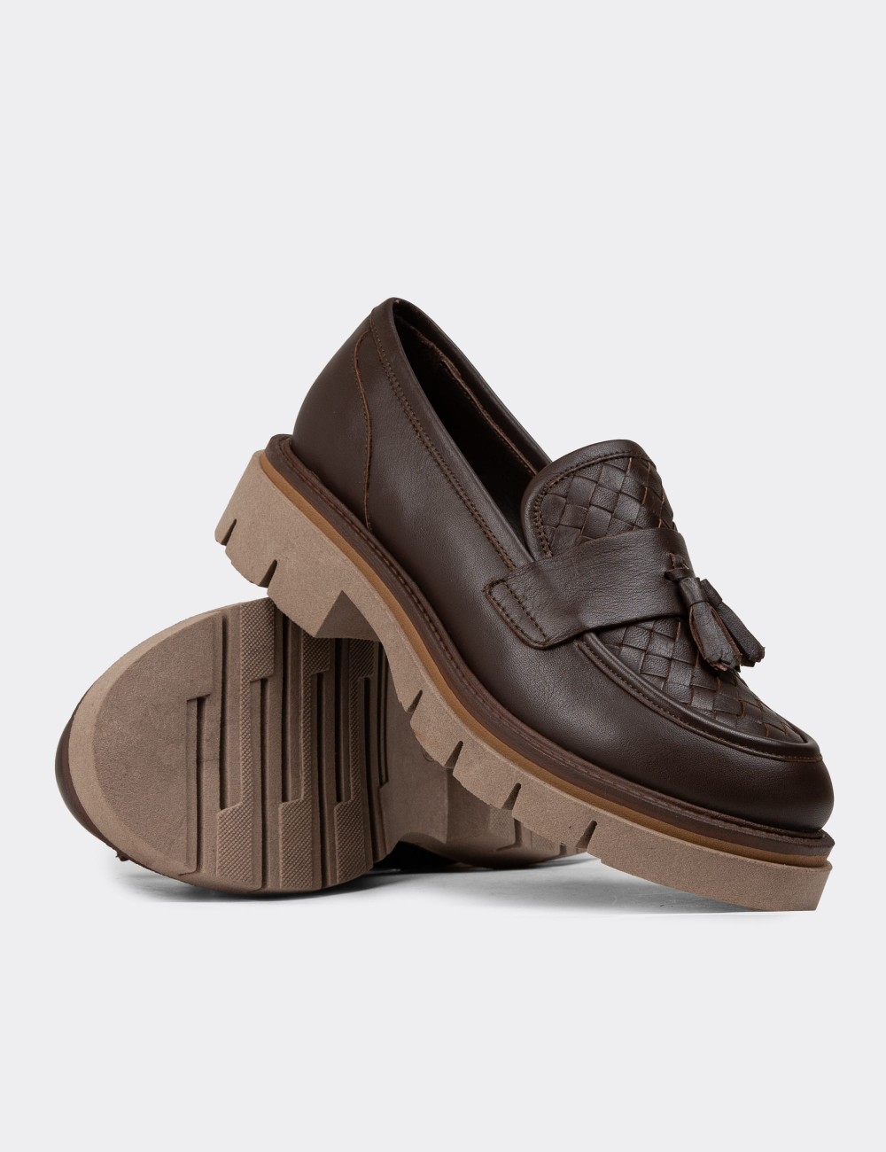 Women's Brown Leather Slip-On Shoes - F2267ZKHVE01
