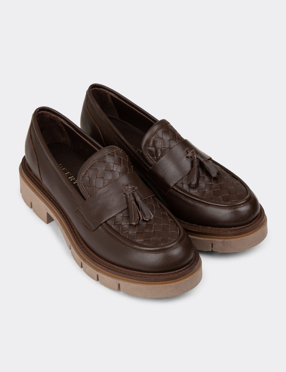 Women's Brown Leather Slip-On Shoes - F2267ZKHVE01