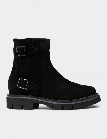 Women's Black Suede Leather Ankle Boots