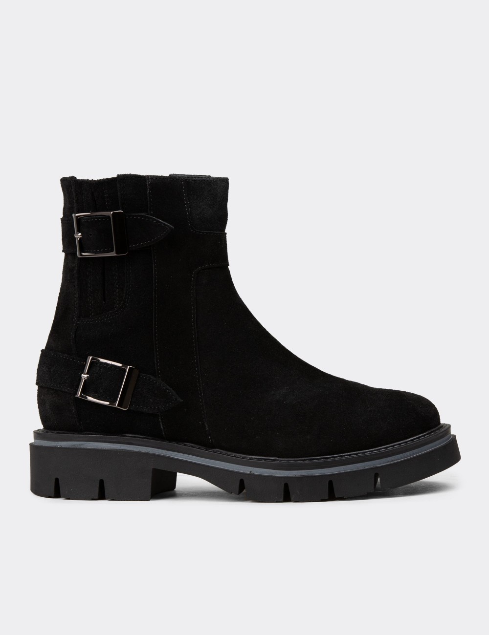 Women's Black Suede Leather Ankle Boots - F2241ZSYHC01 Women's Black Suede Leather Ankle Boots - F2241ZSYHC01