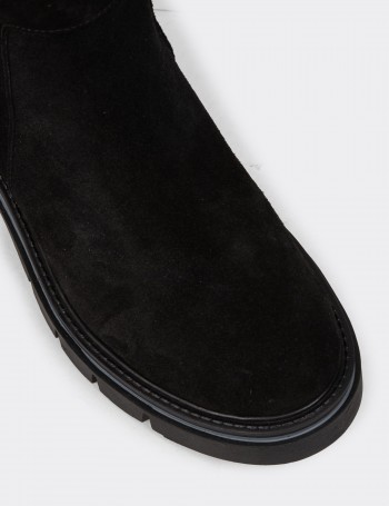 Women's Black Suede Leather Ankle Boots