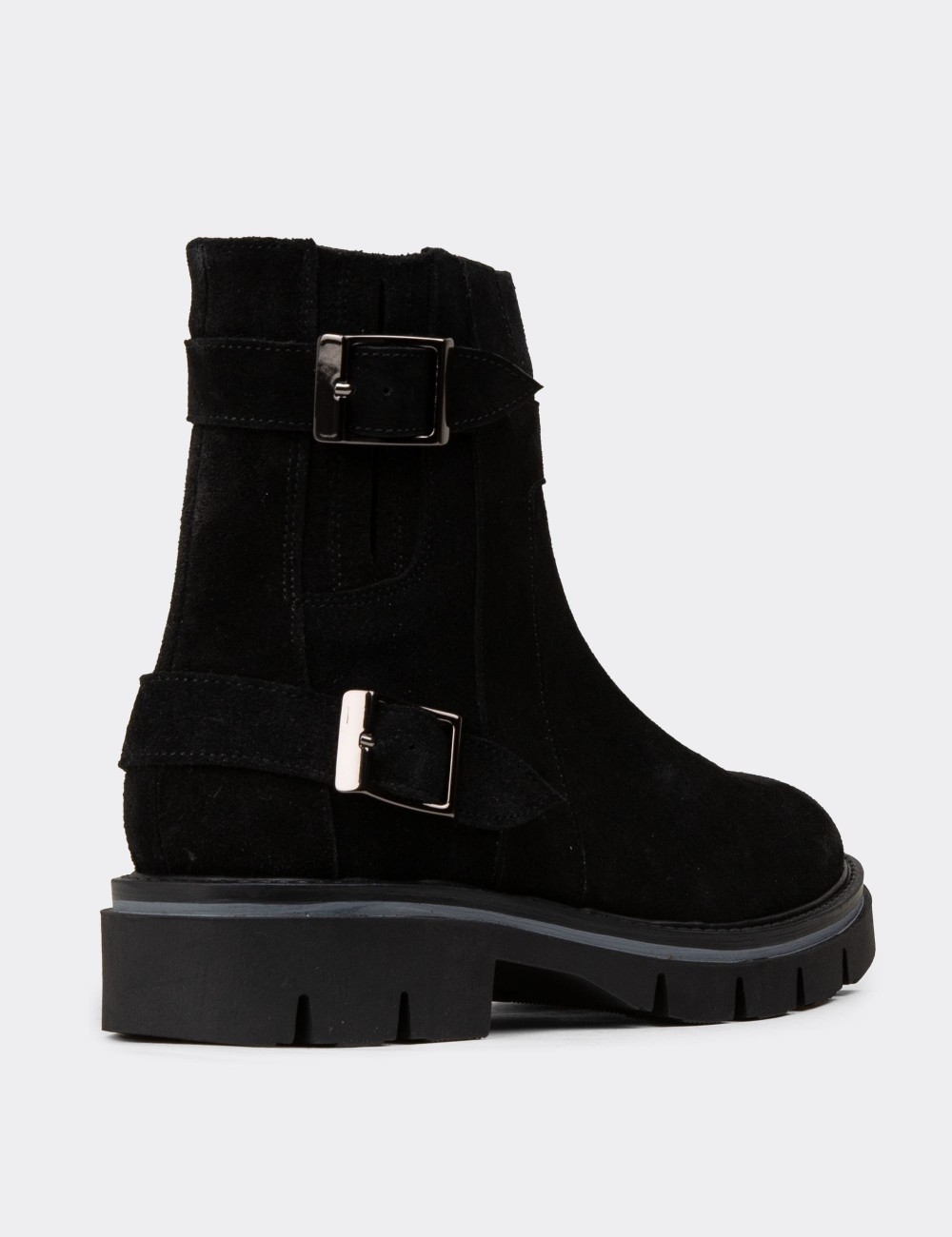 Women's Black Suede Leather Ankle Boots - F2241ZSYHC01 Women's Black Suede Leather Ankle Boots - F2241ZSYHC01