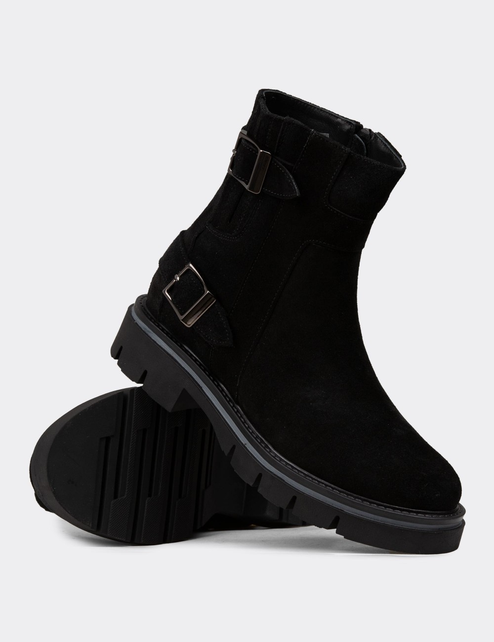Women's Black Suede Leather Ankle Boots - F2241ZSYHC01 Women's Black Suede Leather Ankle Boots - F2241ZSYHC01