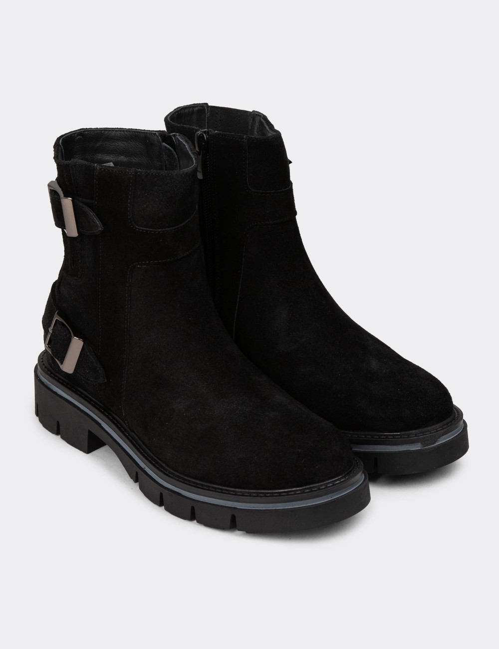 Women's Black Suede Leather Ankle Boots - F2241ZSYHC01 Women's Black Suede Leather Ankle Boots - F2241ZSYHC01