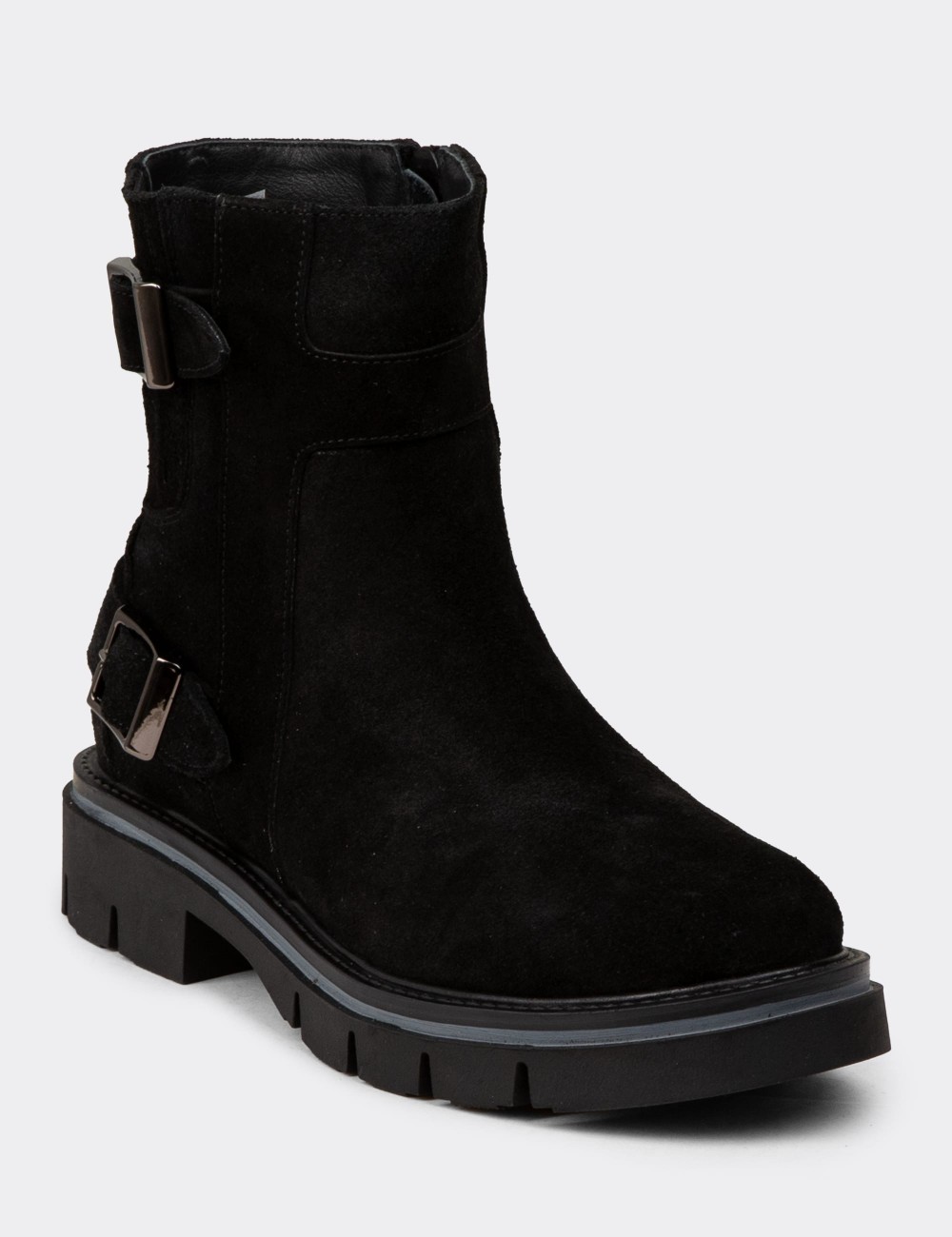 Women's Black Suede Leather Ankle Boots - F2241ZSYHC01 Women's Black Suede Leather Ankle Boots - F2241ZSYHC01