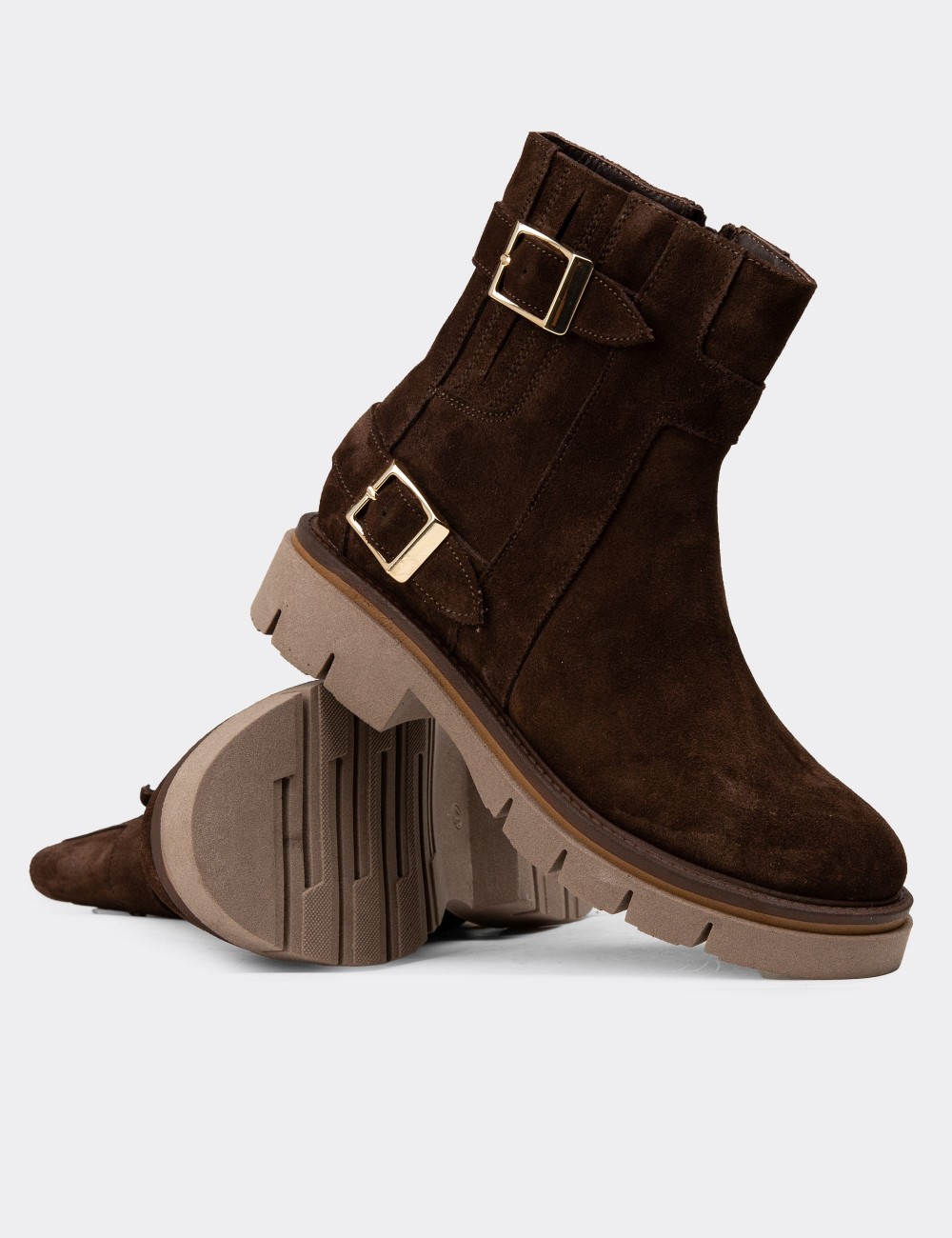 Women's Brown Suede Leather Boots - F2241ZKHVC01 Women's Brown Suede Leather Boots - F2241ZKHVC01