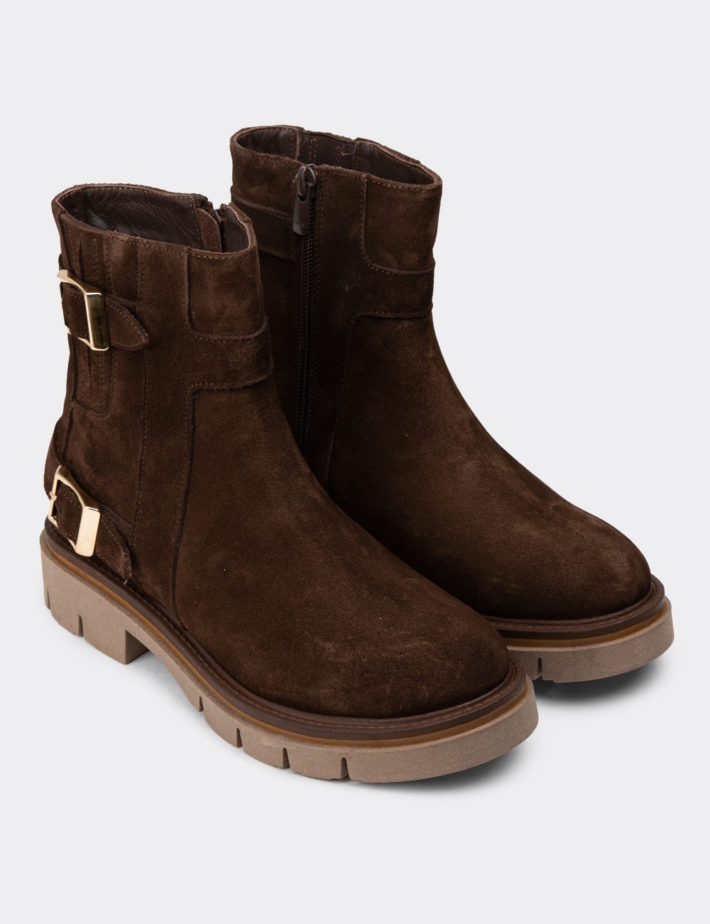 Women's Brown Suede Leather Boots - F2241ZKHVC01 Women's Brown Suede Leather Boots - F2241ZKHVC01