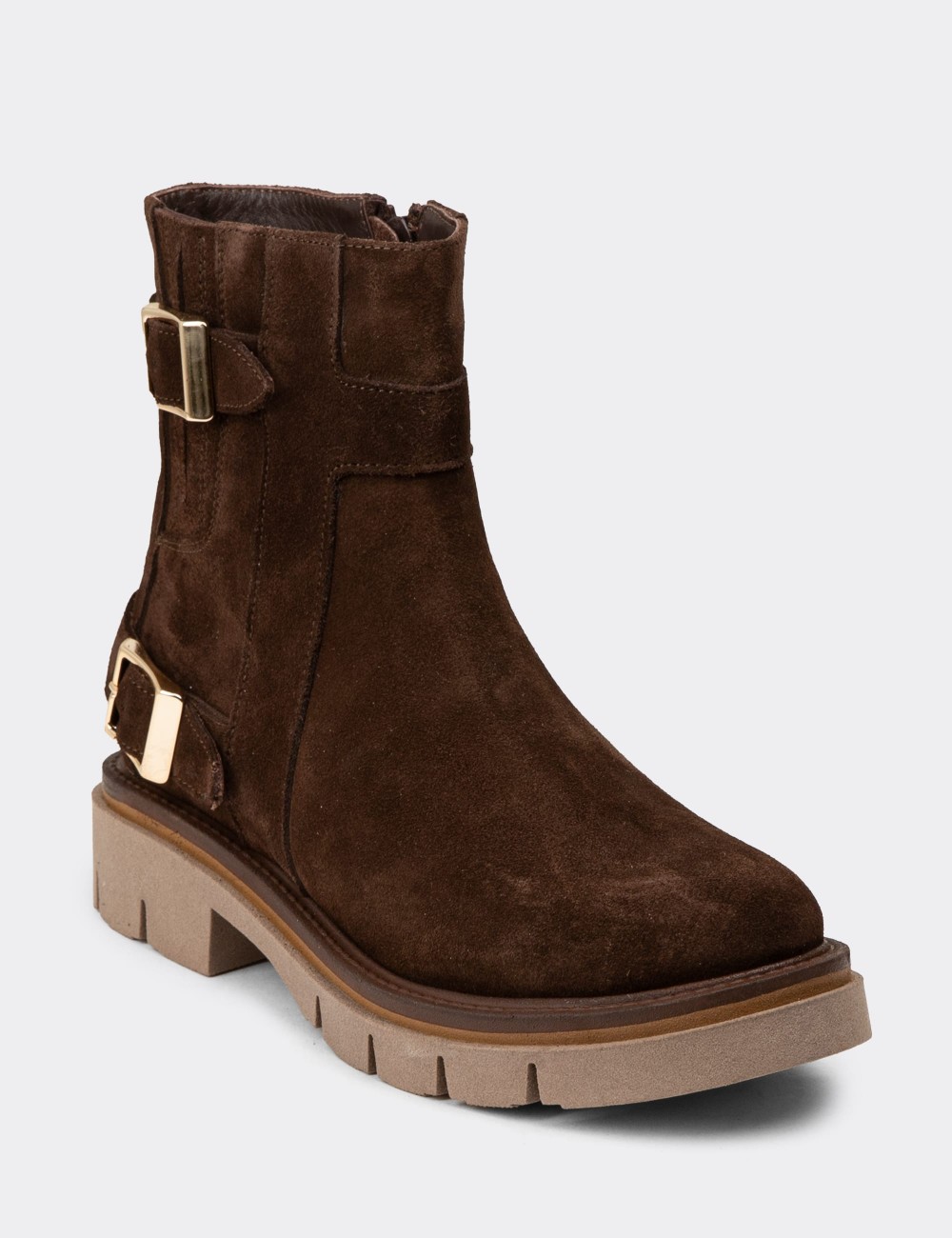 Women's Brown Suede Leather Boots - F2241ZKHVC01 Women's Brown Suede Leather Boots - F2241ZKHVC01