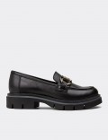 Women's Black Leather Loafers