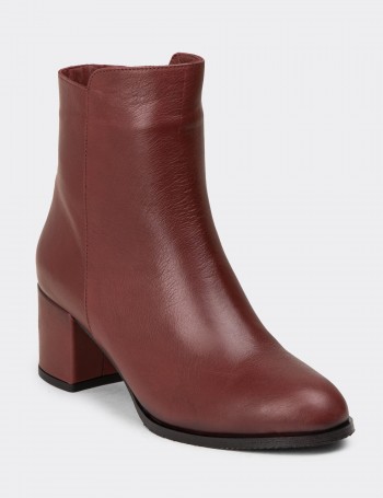 Women's Burgundy Leather Ankle Boots