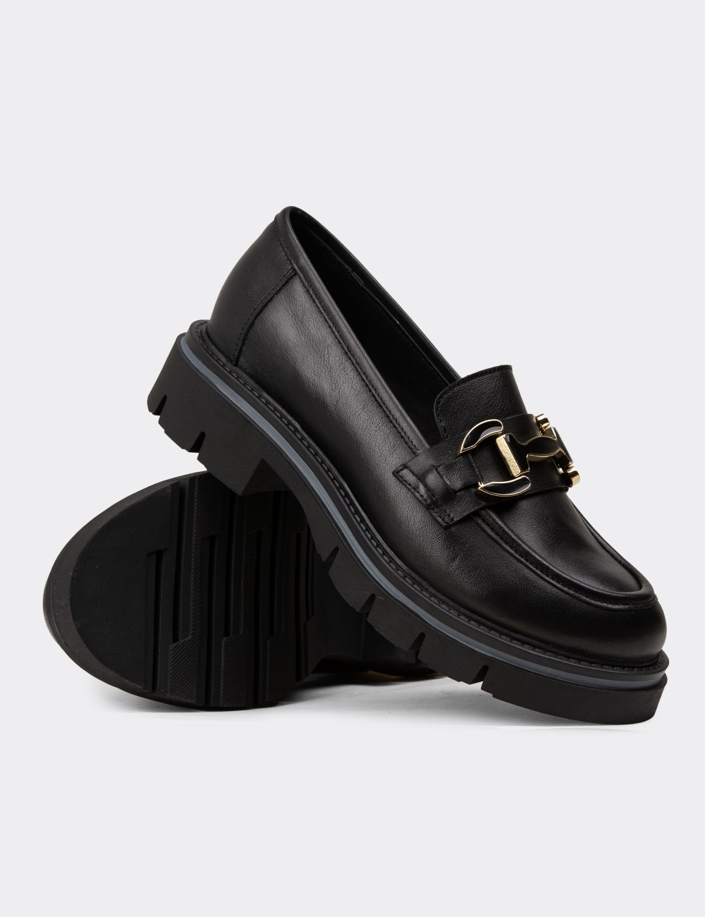 Women's Black Leather Loafers - F2313ZSYHE01 Women's Black Leather Loafers - F2313ZSYHE01