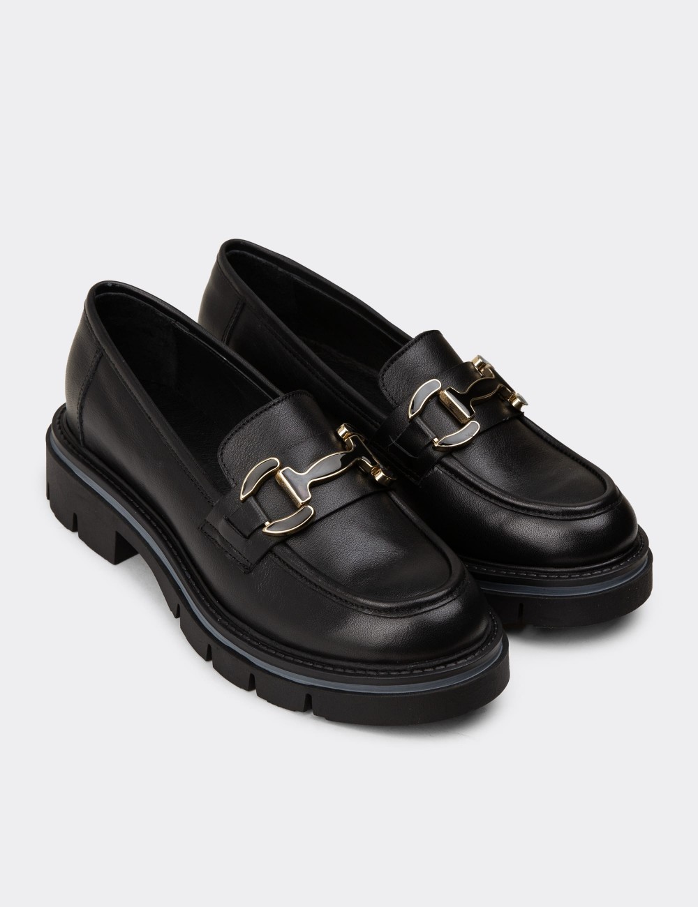 Women's Black Leather Loafers - F2313ZSYHE01 Women's Black Leather Loafers - F2313ZSYHE01