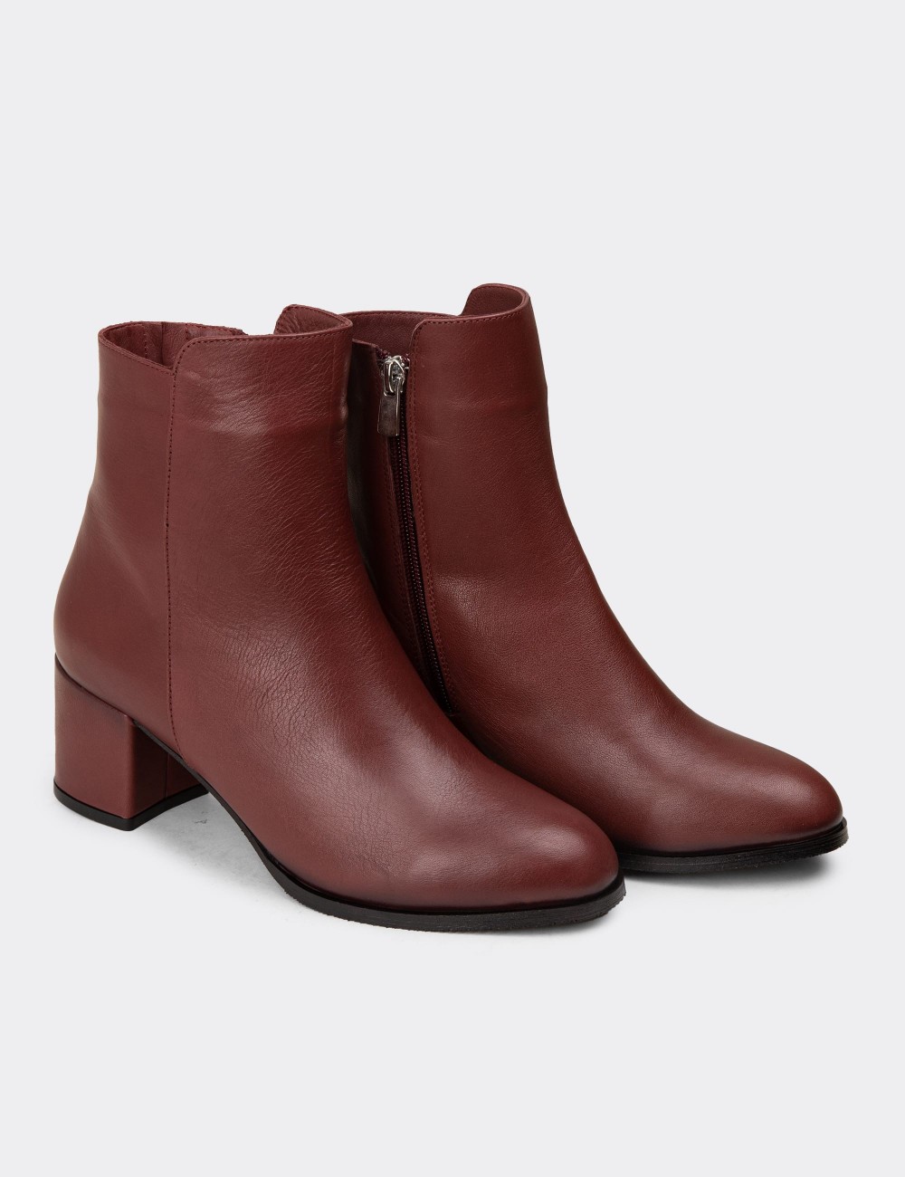 Women's Burgundy Leather Ankle Boots - A5810ZBRDC01