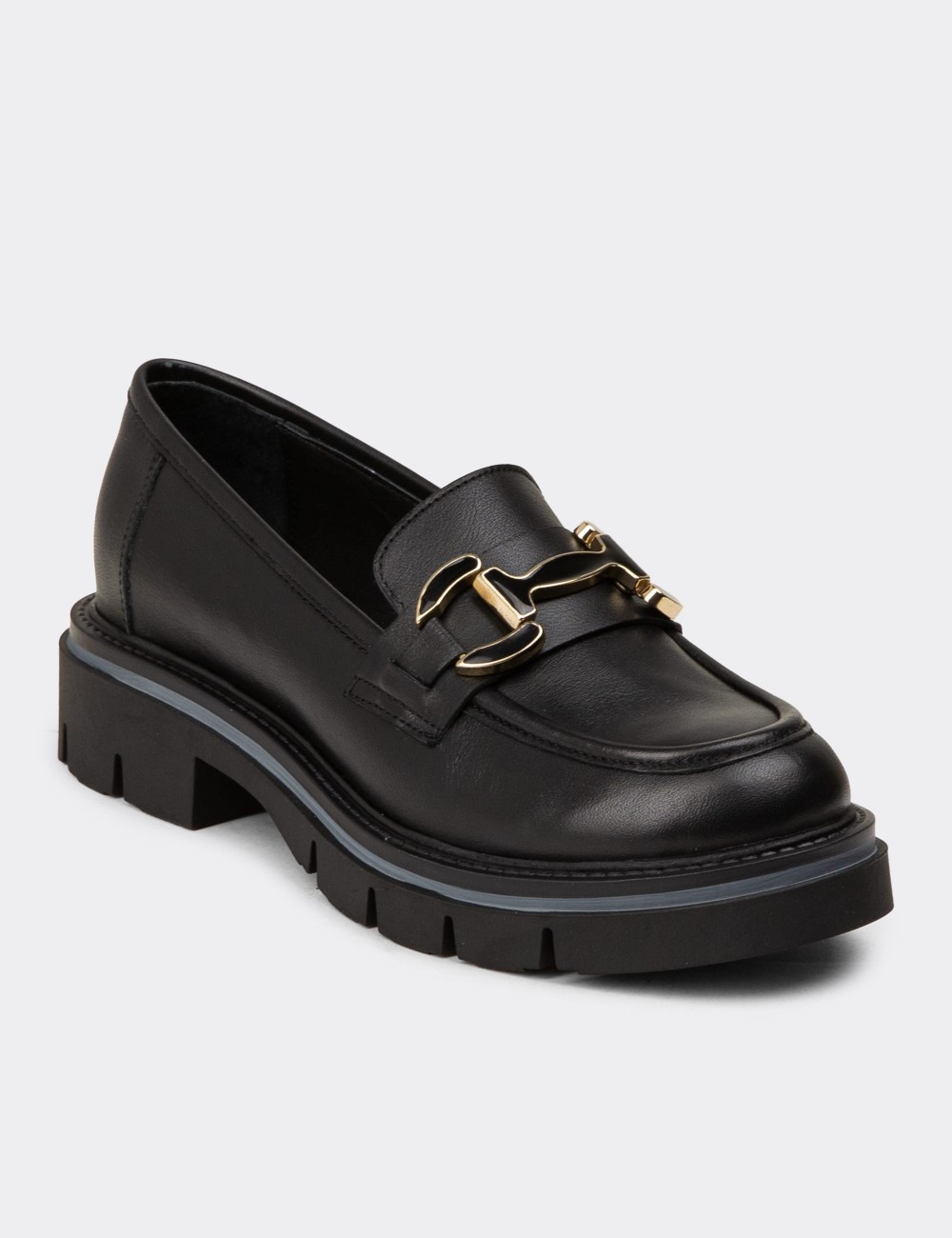 Women's Black Leather Loafers - F2313ZSYHE01 Women's Black Leather Loafers - F2313ZSYHE01