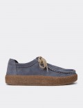 Women's Navy Nubuck Calfskin Lace-up Footwear