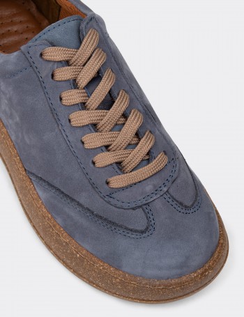 Women's Navy Nubuck Leather Sneakers