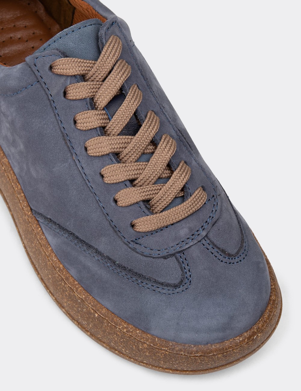 Women's Navy Nubuck Leather Sneakers - SE620ZLCVC01