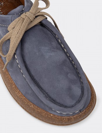 Women's Navy Nubuck Calfskin Lace-up Footwear
