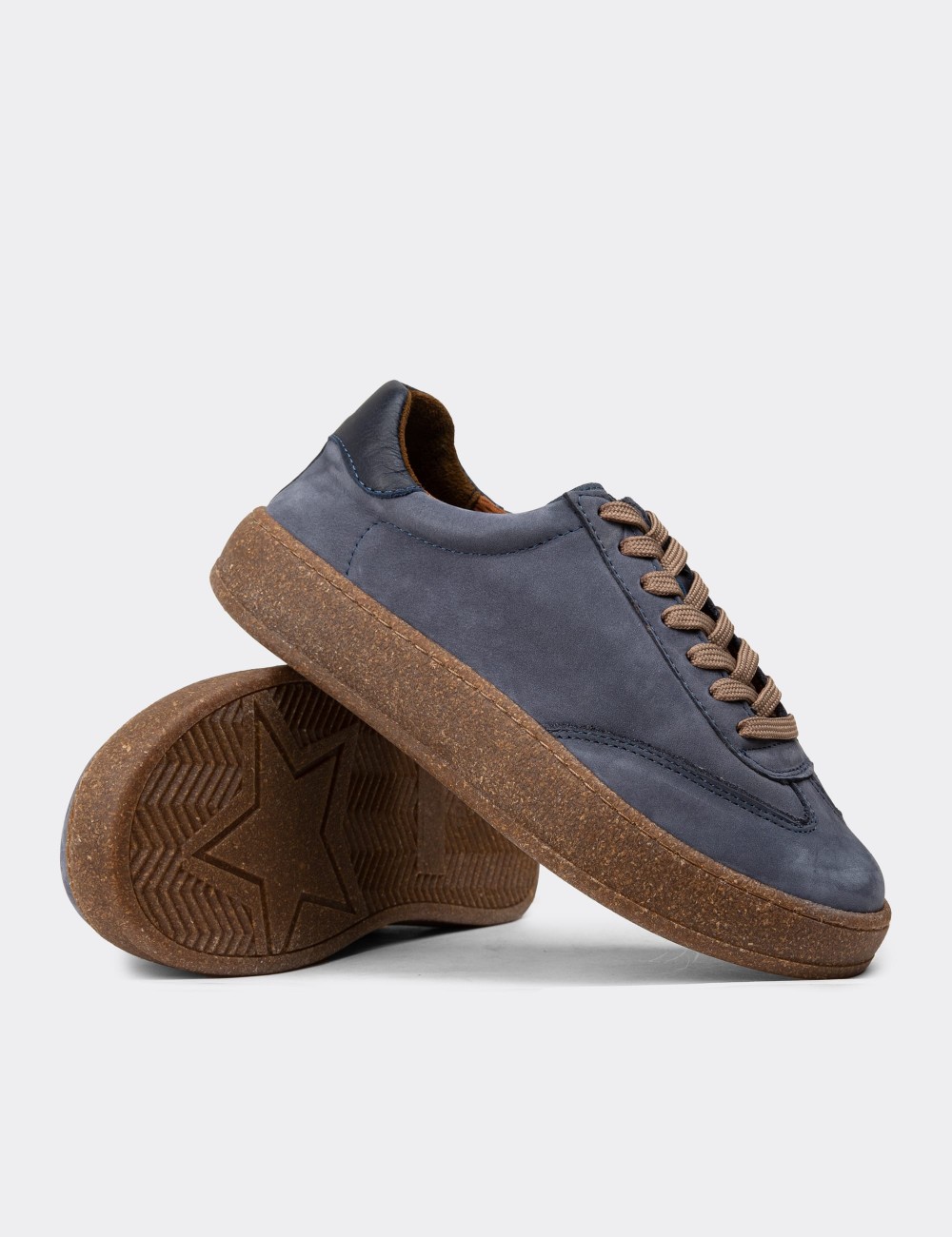 Women's Navy Nubuck Leather Sneakers - SE620ZLCVC01