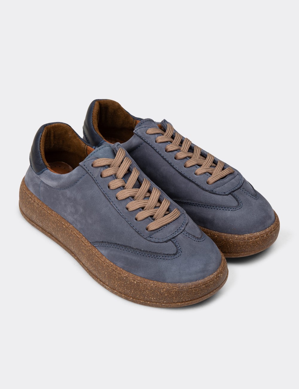 Women's Navy Nubuck Leather Sneakers - SE620ZLCVC01