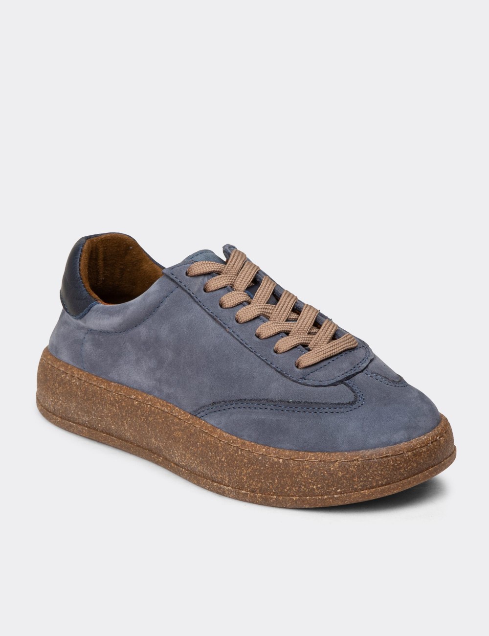 Women's Navy Nubuck Leather Sneakers - SE620ZLCVC01