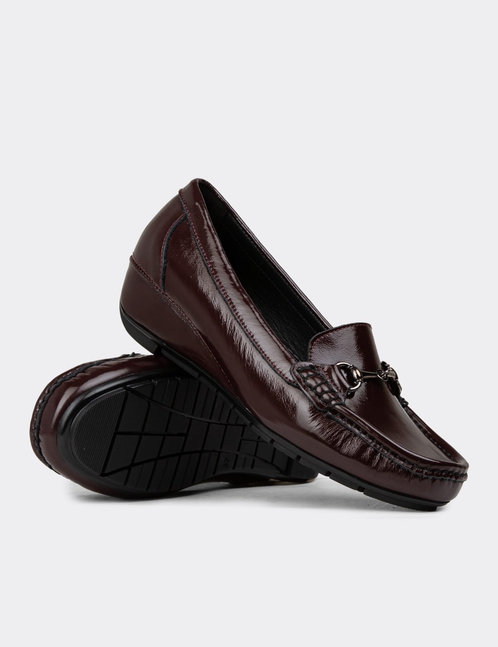 Women's Burgundy Glossy Leather Shoes - DL747ZBRDC01 Women's Burgundy Glossy Leather Shoes - DL747ZBRDC01