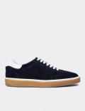 Men's Navy Suede Leather Trainers