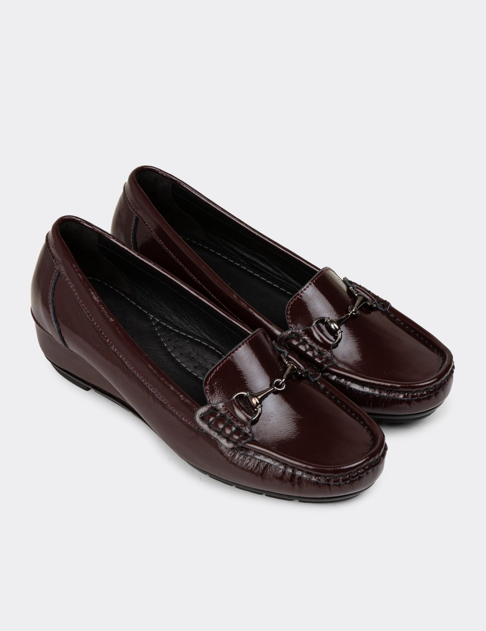 Women's Burgundy Glossy Leather Shoes - DL747ZBRDC01 Women's Burgundy Glossy Leather Shoes - DL747ZBRDC01