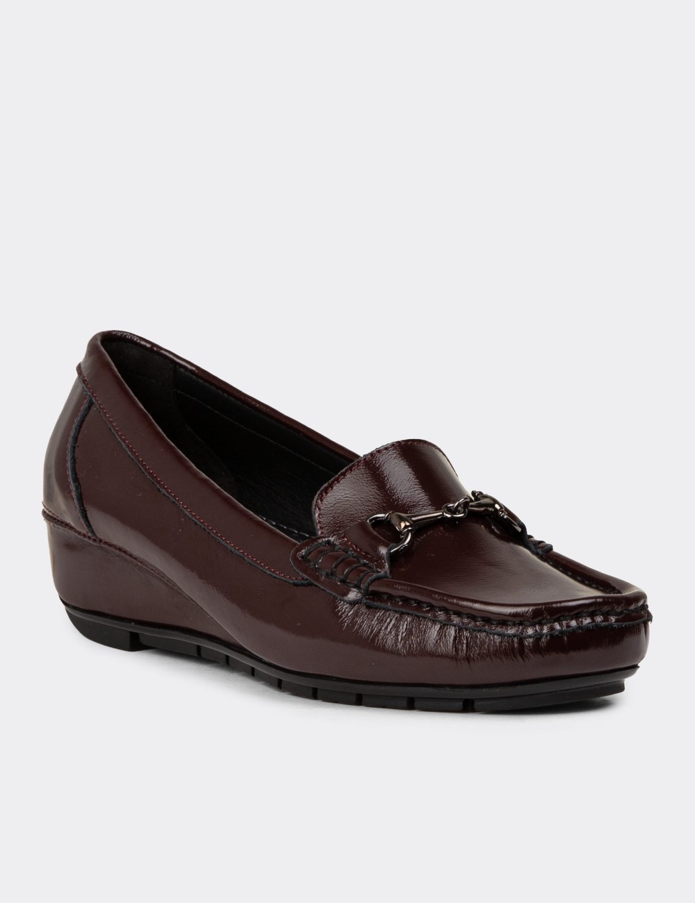 Women's Burgundy Glossy Leather Shoes - DL747ZBRDC01 Women's Burgundy Glossy Leather Shoes - DL747ZBRDC01