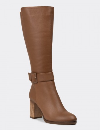 Women's Knee High Tan Leather Boots