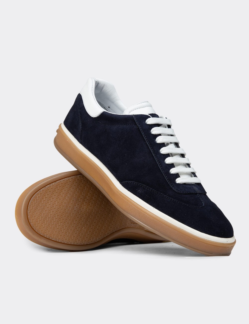 Men's Navy Suede Leather Trainers - 01997MLCVC03 Men's Navy Suede Leather Trainers - 01997MLCVC03