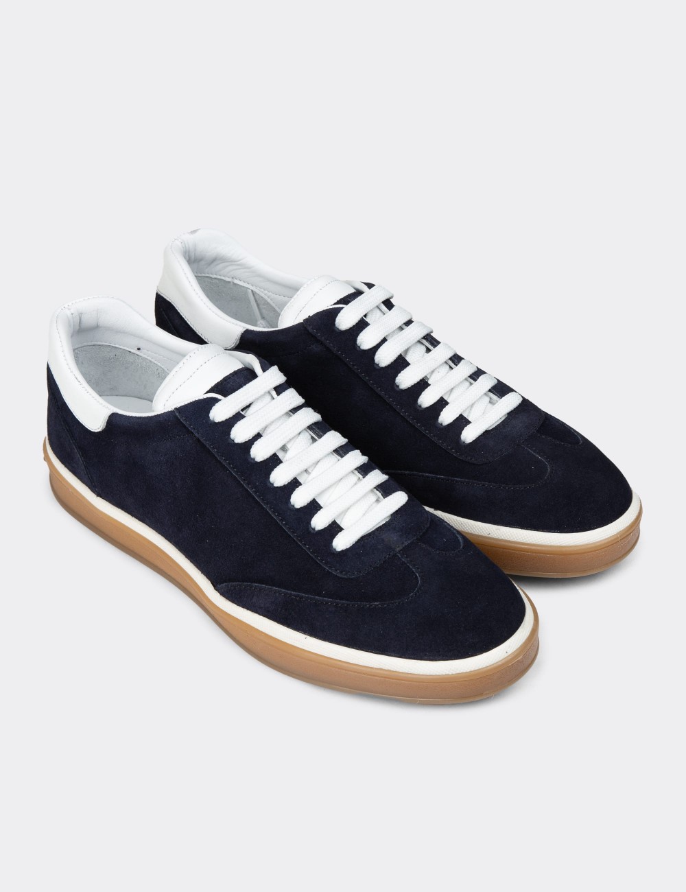 Men's Navy Suede Leather Trainers - 01997MLCVC03 Men's Navy Suede Leather Trainers - 01997MLCVC03