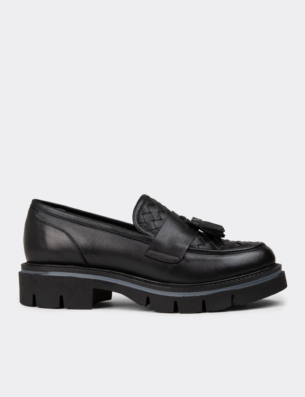 Women's Black Leather Loafers - F2267ZSYHE01