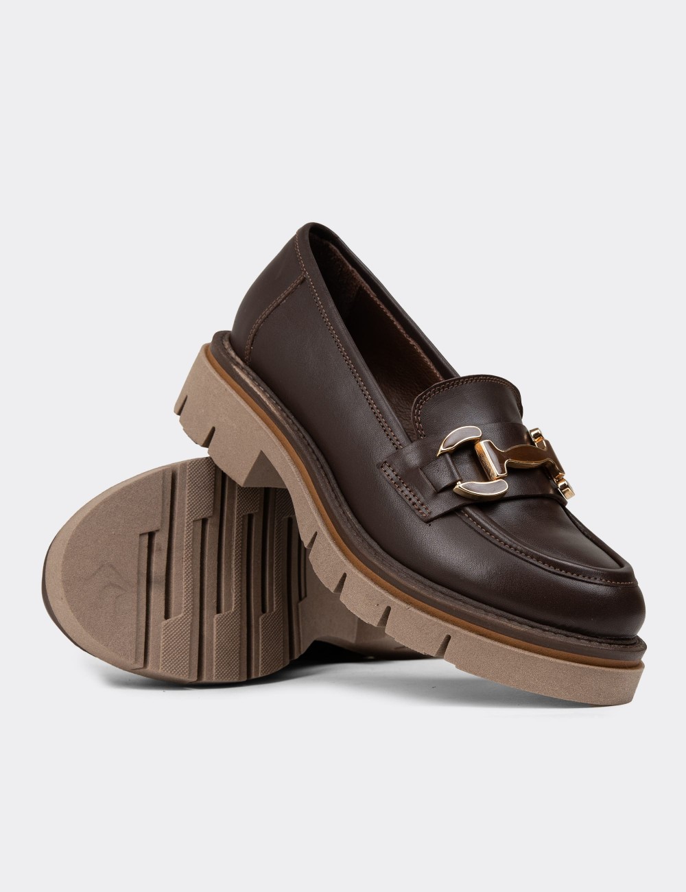 Women's Brown Leather Loafers - F2313ZKHVE01