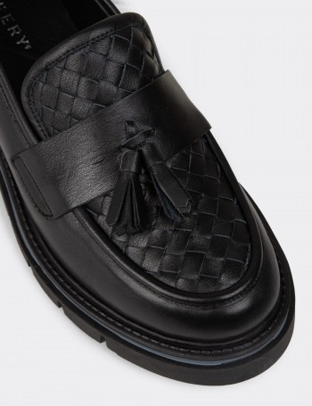 Women's Black Leather Loafers