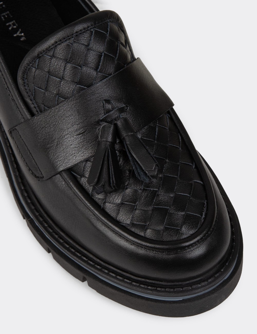 Women's Black Leather Loafers - F2267ZSYHE01