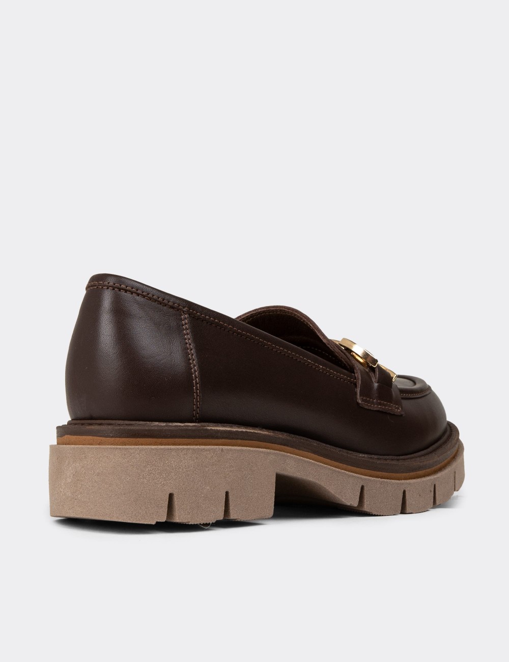Women's Brown Leather Loafers - F2313ZKHVE01