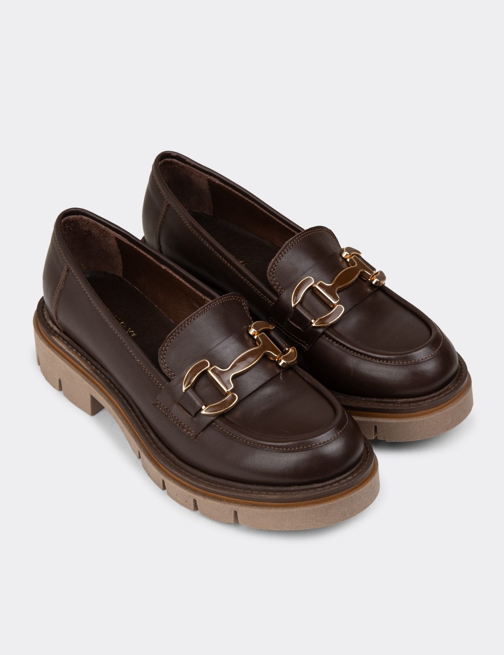 Women's Brown Leather Loafers - F2313ZKHVE01