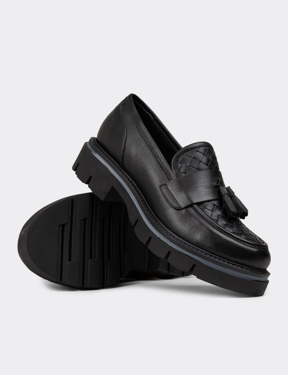 Women's Black Leather Loafers - F2267ZSYHE01