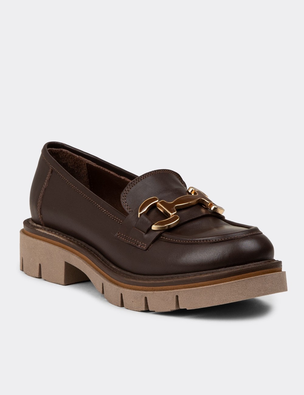 Women's Brown Leather Loafers - F2313ZKHVE01