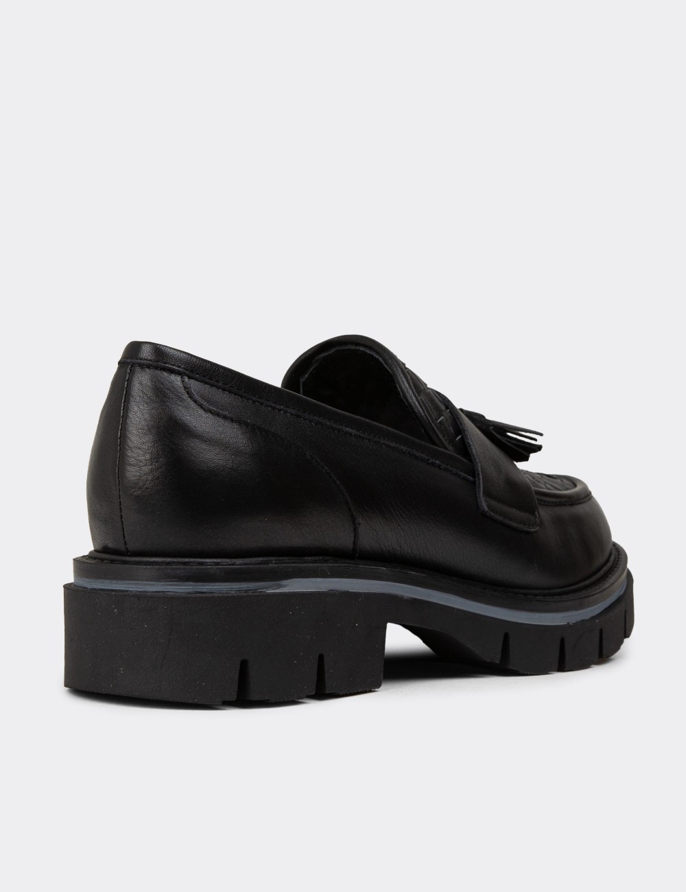 Women's Black Leather Loafers - F2267ZSYHE01