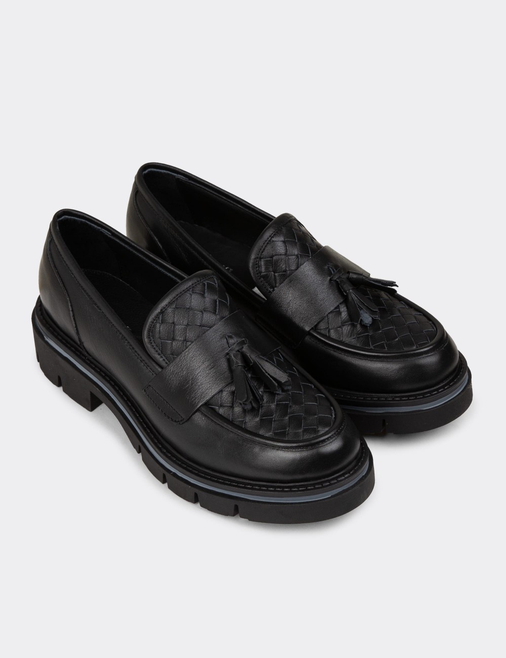Women's Black Leather Loafers - F2267ZSYHE01