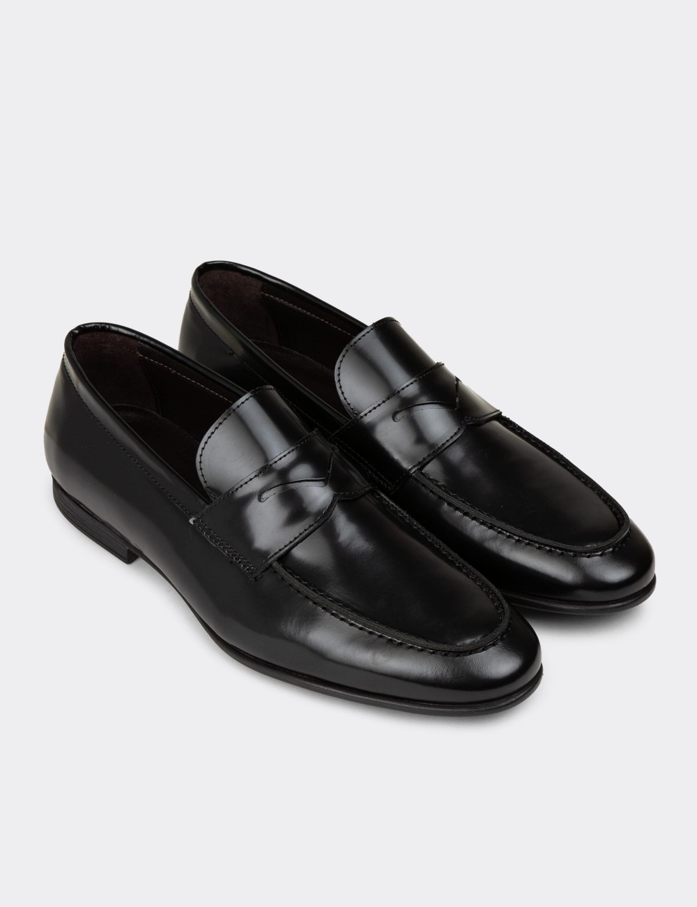 Men's Black Leather Loafers - 01988MSYHC03 Men's Black Leather Loafers - 01988MSYHC03