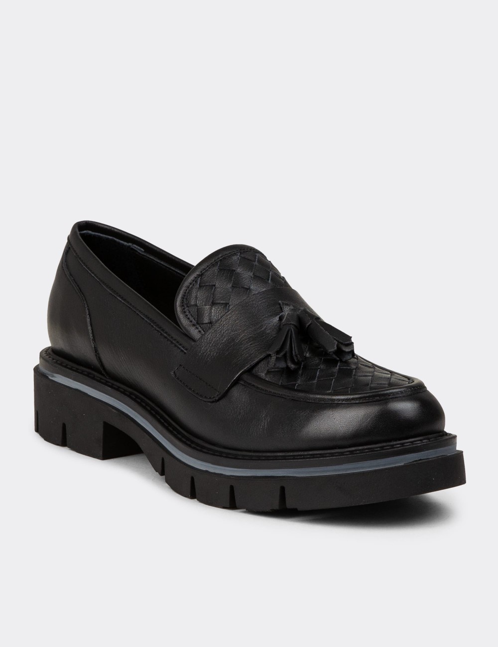 Women's Black Leather Loafers - F2267ZSYHE01