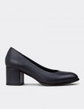 Women's Navy Leather Heeled Shoes
