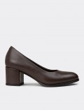 Women's Brown Leather Heeled Shoes