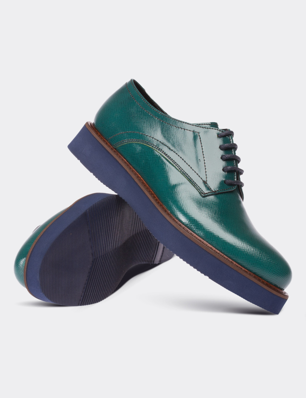 Green Patent Leather Lace-up Shoes - 01430ZYSLE06