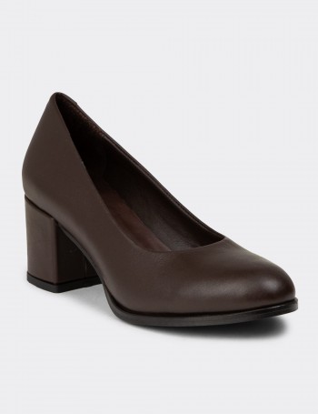 Women's Brown Leather Heeled Shoes