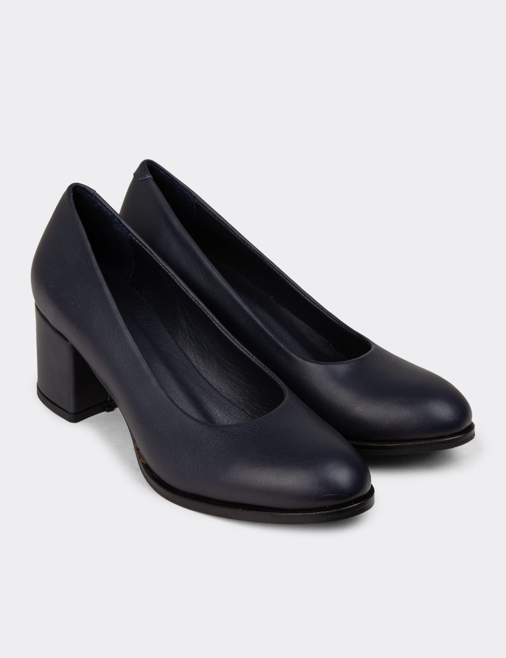 Women's Navy Leather Heeled Shoes - A3285ZLCVC01 Women's Navy Leather Heeled Shoes - A3285ZLCVC01